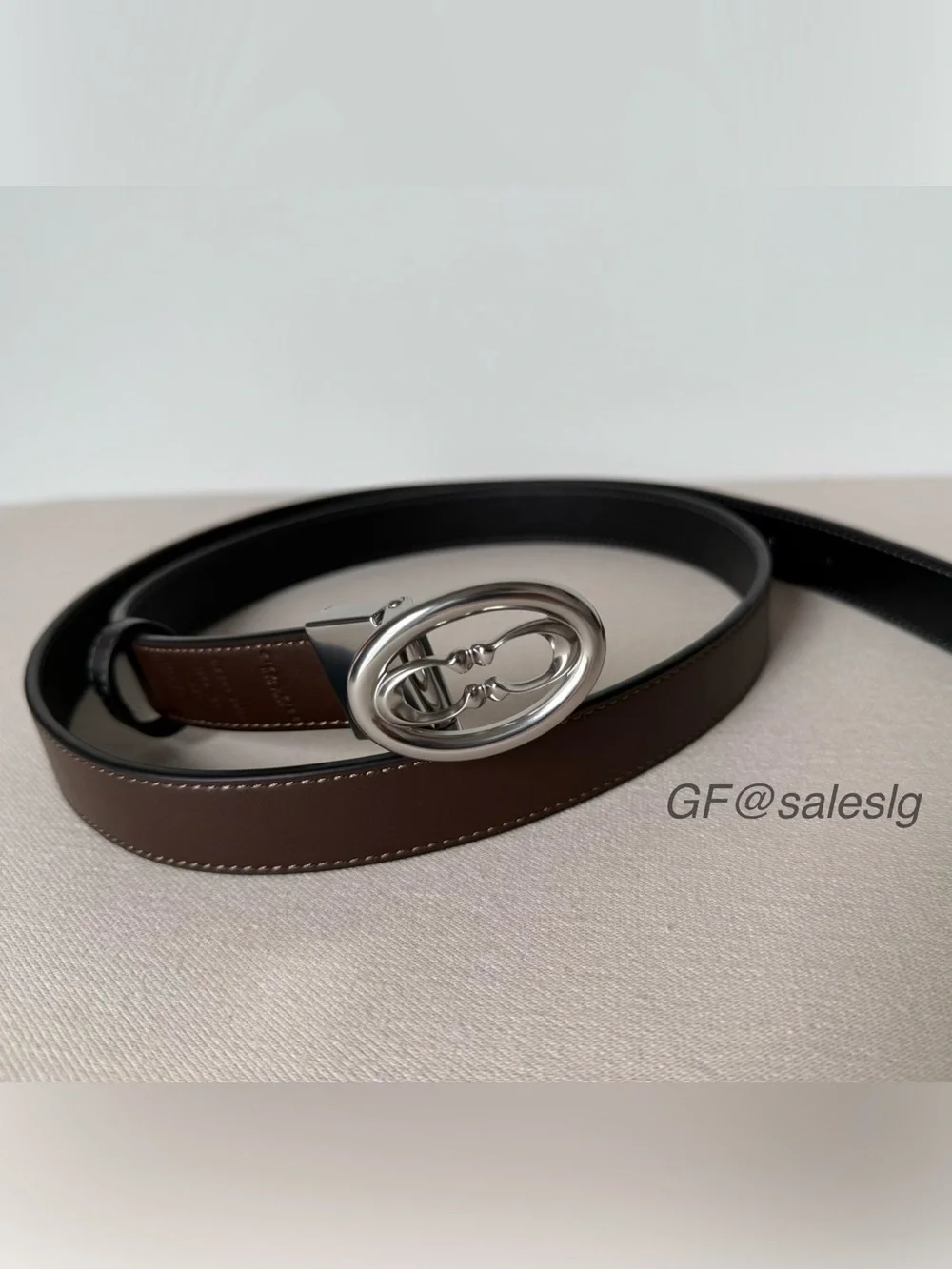 NWT Coach Refined Calf Leather Reversible Belt Silver/Black/Maple 25mm